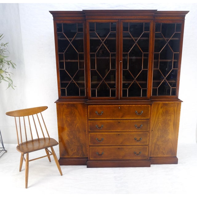 Beacon Hill Individual Panes Bubble Glass Doors Mahogany Butler Desk Breakfront For Sale - Image 12 of 18