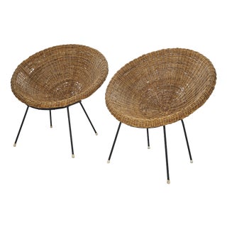 Mid-Century Modern Wicker Armchairs by Design Italia, 1950s, Set of 2 For Sale