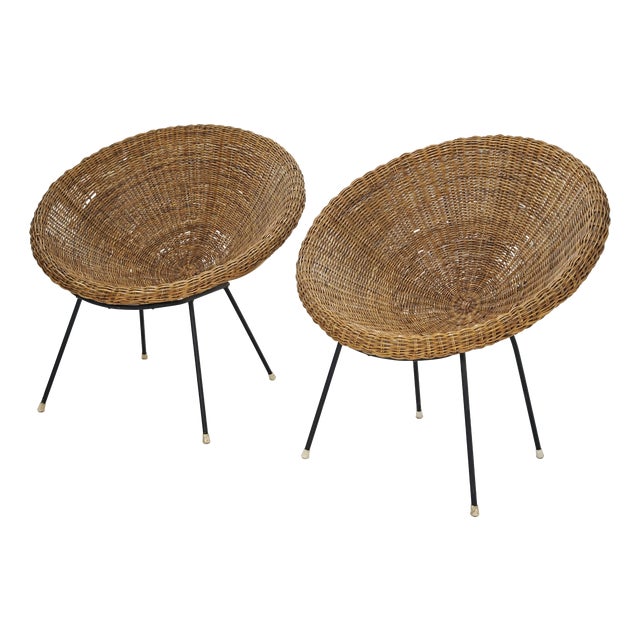 Mid-Century Modern Wicker Armchairs by Design Italia, 1950s, Set of 2 For Sale