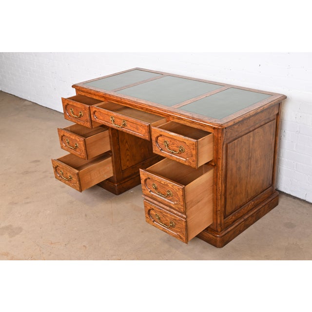 Baker Furniture French Provincial Carved Oak Leather Top Desk, Circa