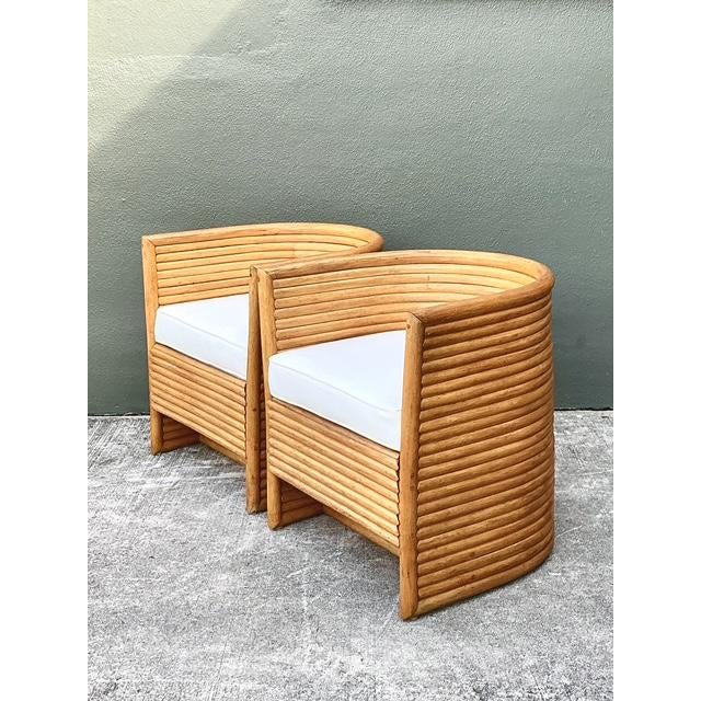 Wood Vintage Stacked Rattan Lounge Chairs- A Pair For Sale - Image 7 of 12