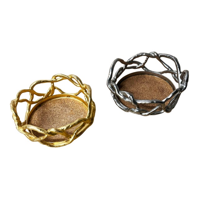 1990s Michael Aram Vintage Silver/Gold Tone Pair Wine Coasters For Sale