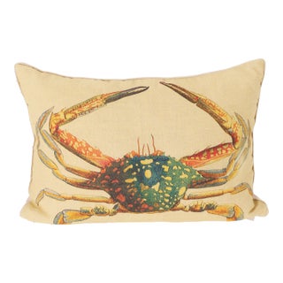 Down Filled Linen Throw Pillow With a Crab For Sale