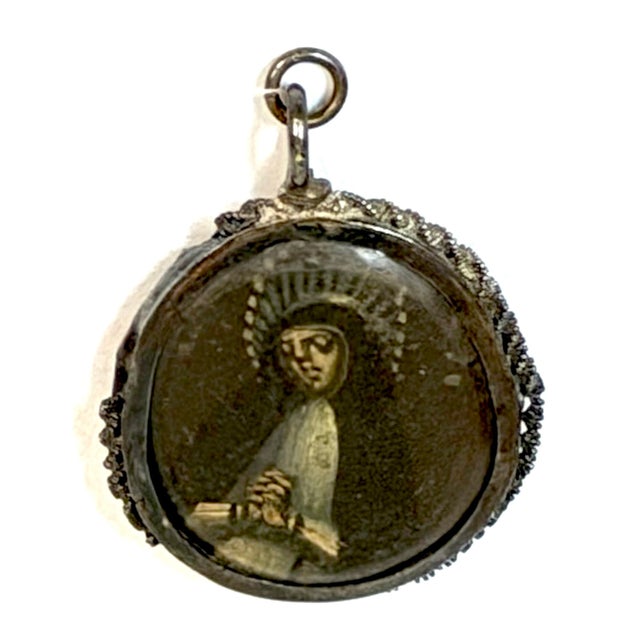 Baroque 17th/18 th C. Spanish Silver Double-Sided Silver Devotional Reliquary Pendant For Sale - Image 3 of 12