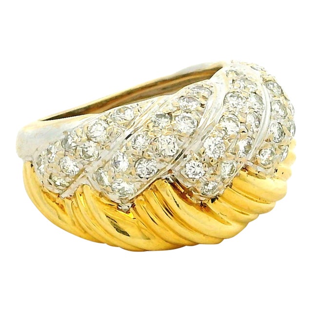 Vintage MDJ Italian Two-Tone Diamond Bombe Ring, Size 6.5 For Sale
