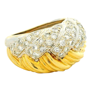 Vintage MDJ Italian Two-Tone Diamond Bombe Ring, Size 6.5