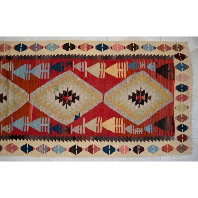 Vintage Turkish Runner Rug Handmade Kilim Hallway Decor, Kitchen Decor, Bedside Rug - 2′9″ × 8′11″ For Sale - Image 9 of 11