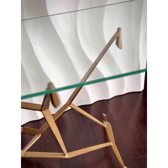 Long Geometric Gold Angles Glass Top Entryway Accent Console Table by Made Goods For Sale - Image 11 of 12