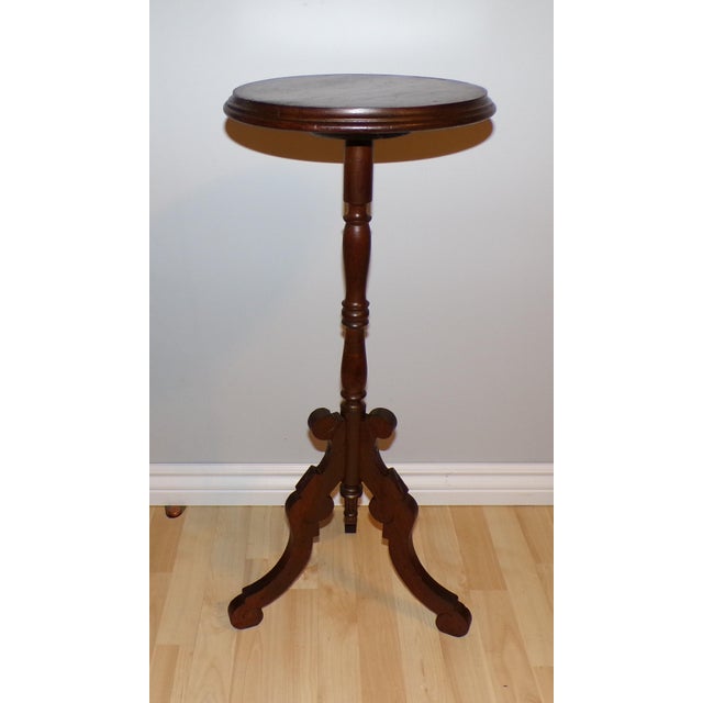 Antique Victorian Plant Stand Eastlake Candlestick Table Tripod Bust Stand, late 19th century. Features solid Walnut...