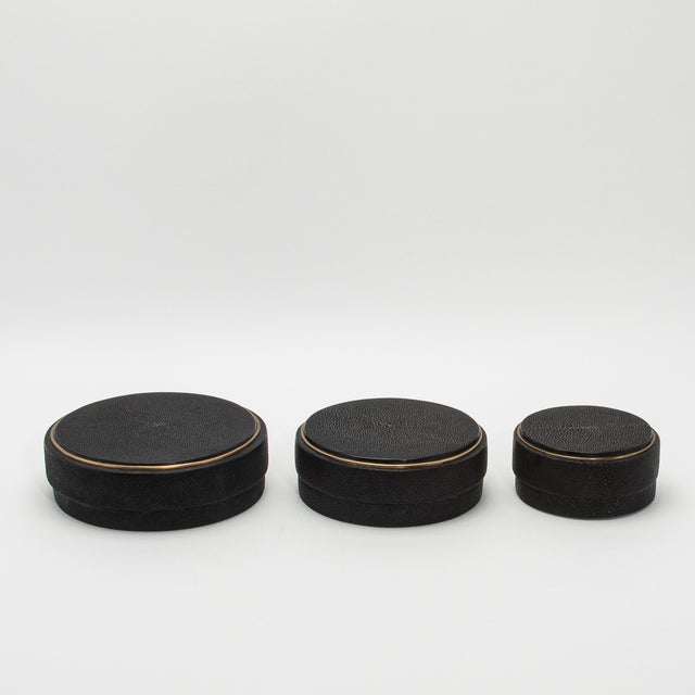 Set of 3 Boxes in Black Shagreen With Brass Frame by R&y Augousti For Sale In Los Angeles - Image 6 of 6