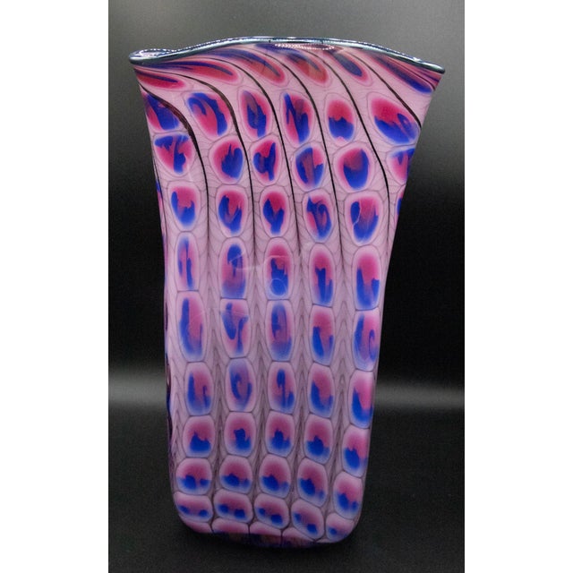 Abstract Tom Philabaum Art Glass Reptilian Bag Vase - Signed - 1996 - 14" H For Sale - Image 3 of 6