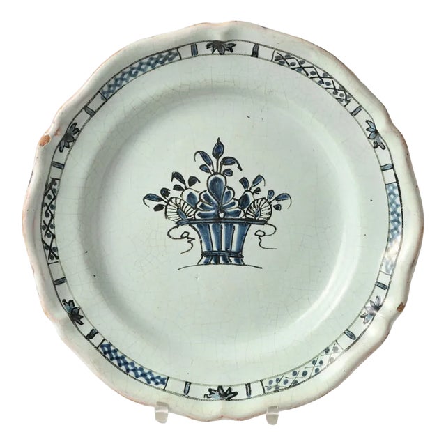Antique French Cul Noir Rouen Faience Plate For Sale