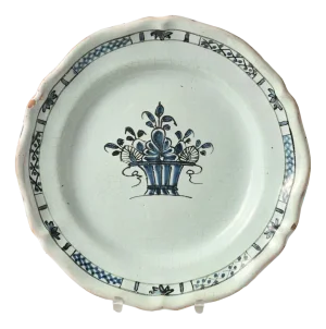 Antique French Cul Noir Rouen Faience Plate