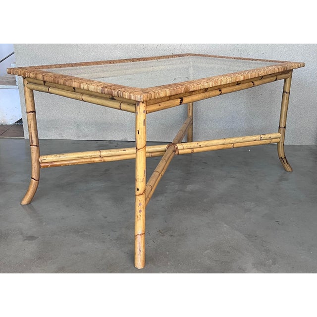 Mid 20th Century Spanish, 1980s Bamboo Glass Dining Table with Glass Tabletop For Sale - Image 5 of 18