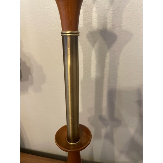 Vintage Rembrandt Walnut Wood and Brass Torchiere Style Lamps - a Pair For Sale - Image 9 of 12