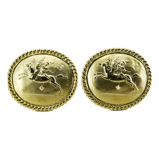 Late 20th Century Pair of Seidengang 18k "Pegasus" Earrings For Sale