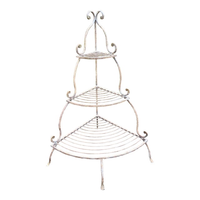 Vintage French Wrought Iron Corner Plant Stand Three Tier Etagere