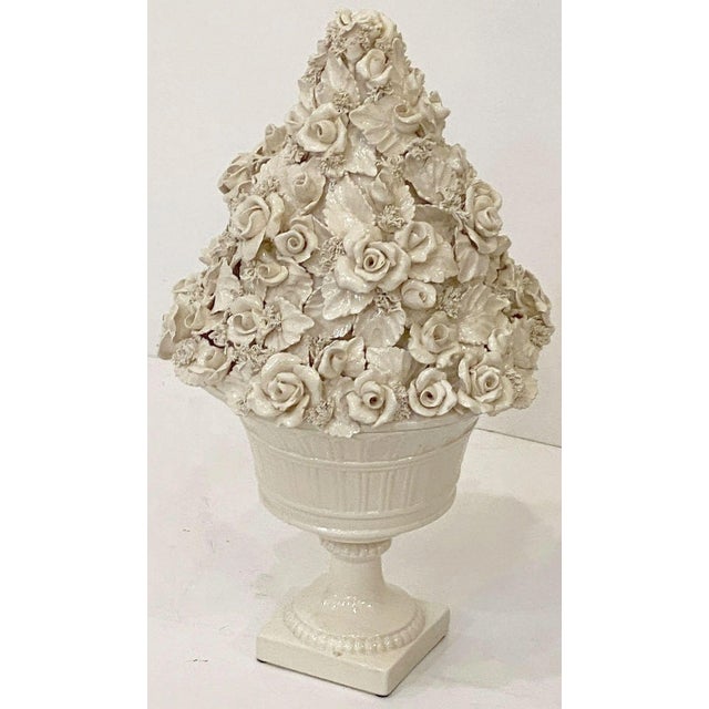 Italian Creamware Pedestal Bowl With Rose Topiary Top For Sale - Image 4 of 12