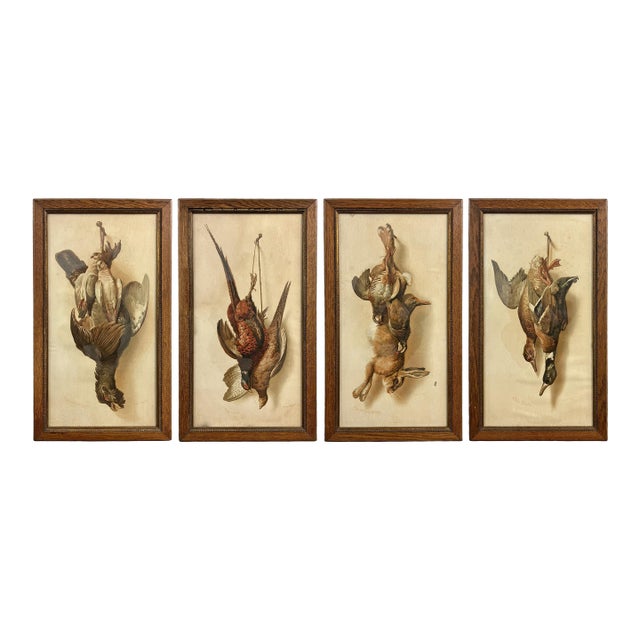 Set of Four 19th Century English Framed Hunt Trophy Lithographs For Sale