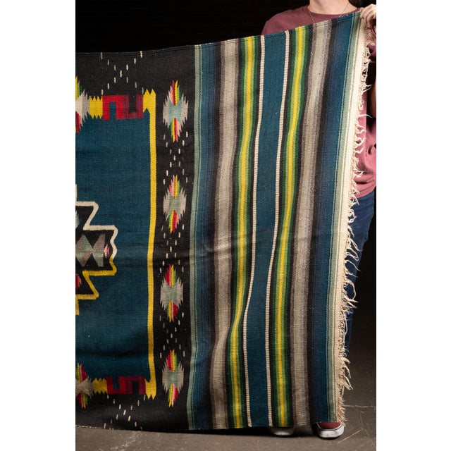 Cerulean Vintage Southwest Motif Mexican Serape Throw For Sale - Image 8 of 8