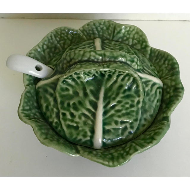 Bordallo Pinheiro Green Cabbage Lidded Bowl with Ladle Made in Portugal