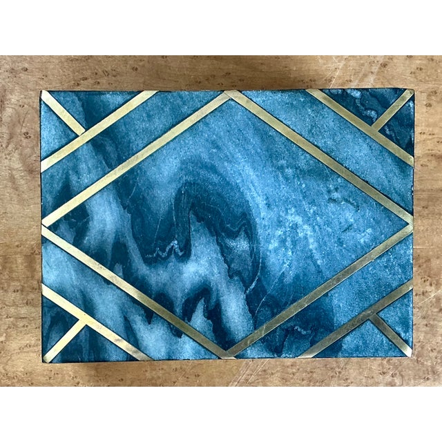 Vintage Geometric Brass Inlaid Stone Box For Sale - Image 4 of 12