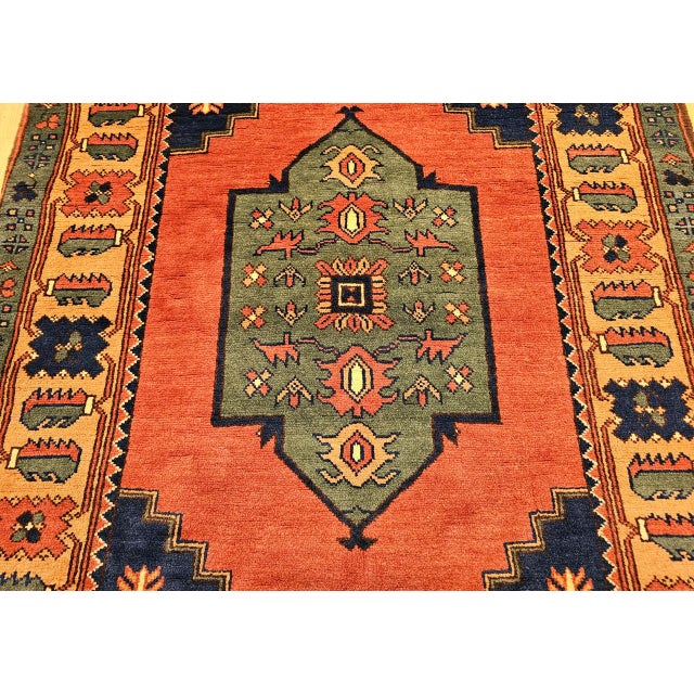 Vintage Kurdish Tribal Area Rug, Handwoven Wool, Red Medallion Design, 4' x 5' For Sale - Image 13 of 18