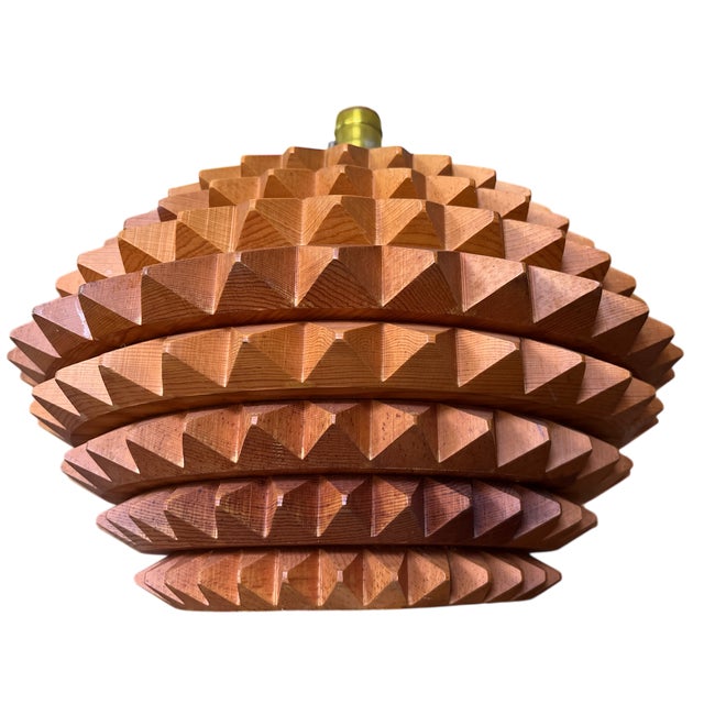 1970s 1970s Hand-Carved Sawtooth Wood Table Lamp — Artisan Made For Sale - Image 5 of 9