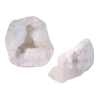 Snow White Crystal Geode Specimens - a Pair For Sale