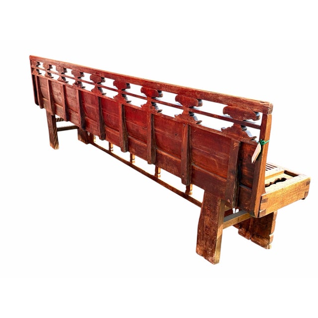 Chocolate Rare 18th Century Chinese Carved Elm Long Opera Bench For Sale - Image 8 of 12