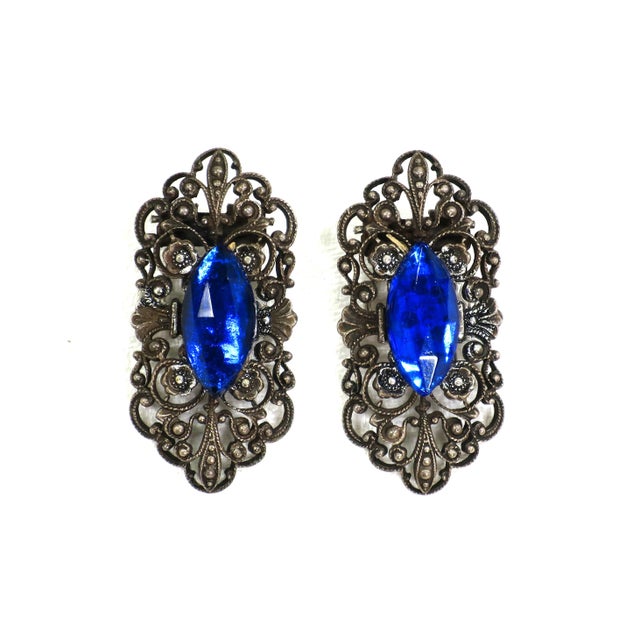 1910s Antique Edwardian Sapphire Vauxhall Glass Bracelet Set 1910s For Sale - Image 5 of 11