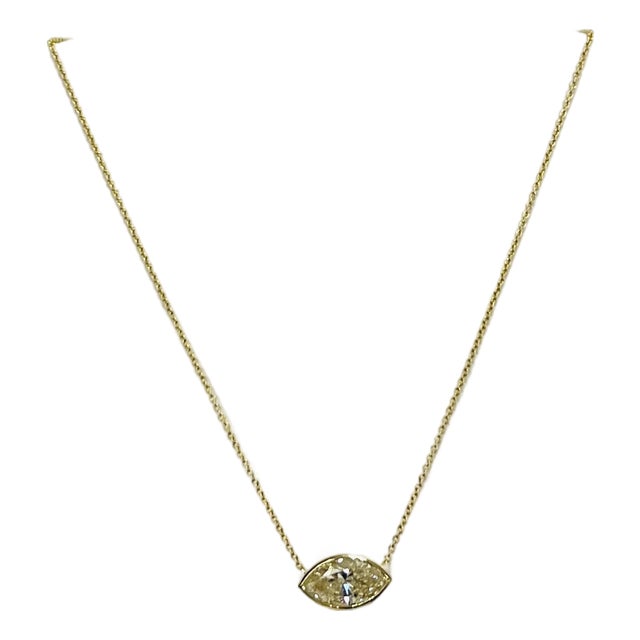 5 Carat Marquise Diamond East West Bezel Necklace in 18k Yellow Gold For Sale