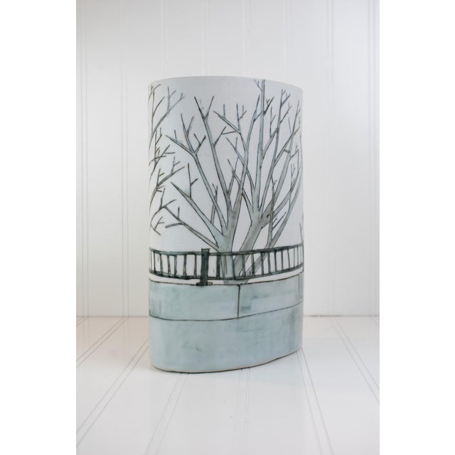 Studio Porcelain Oval Vase With Winter Landscape Motif, Signed For Sale - Image 10 of 18