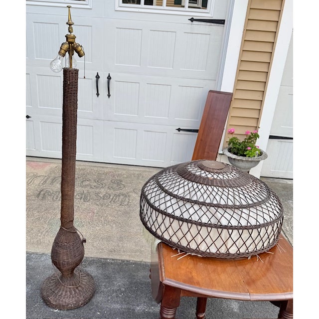 Antique Wicker Floor Lamp Original Natural Finish For Sale In Boston - Image 6 of 8
