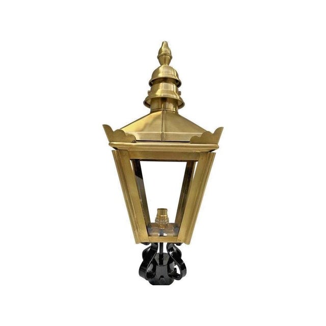 Metal Traditional Brass Wall Lantern with Ornate Cast Iron Bracket For Sale - Image 7 of 15