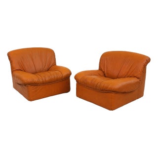 Vintage Italian Giusy Lounge Chairs in Leather from Neoflex, 1970s, Set of 2 For Sale