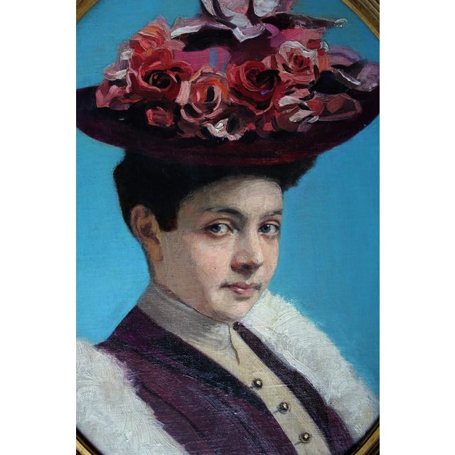 Portrait of Lady with Hat, 1800s, Oil Painting, Framed For Sale - Image 11 of 18