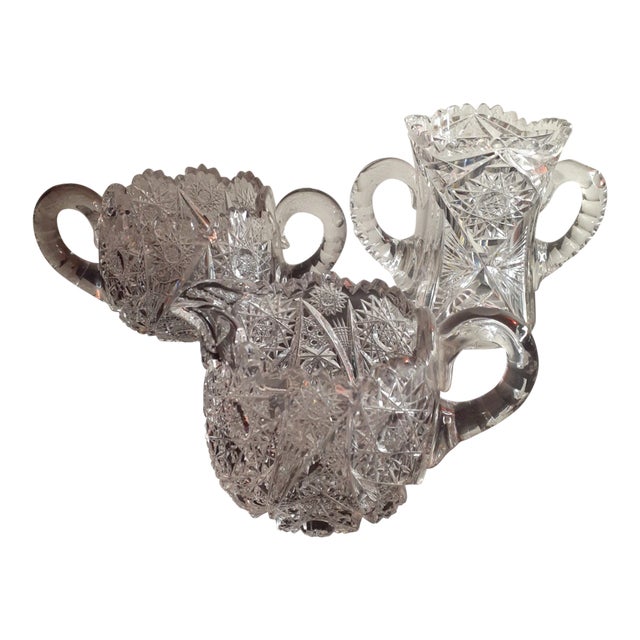 1920s American Brilliant Cut Glass Tea Set- 3 Pieces For Sale