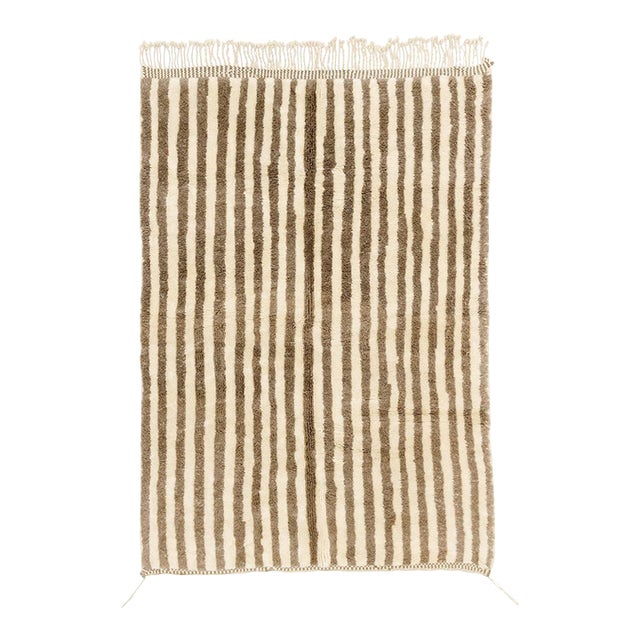 Classic Striped Hand-Knotted Wool Rug | 8'6" X 5'10" | One of a Kind For Sale