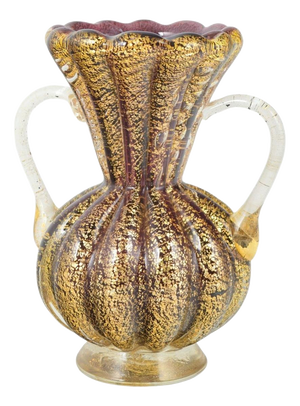 Vintage Murano Vase with Ribbed Body, 1960s