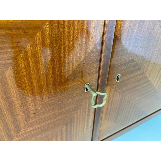 Wood Italian Secretaire with Geometric Veneer and Carved Panels, 1950s For Sale - Image 7 of 12