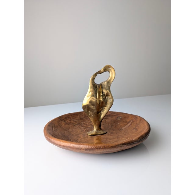 Wood Fruit Bowl in Bronze and Wood with Sculpture by David Marshall, 1980s For Sale - Image 7 of 9