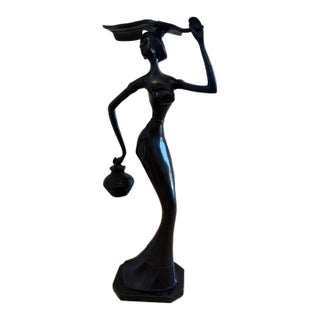 Vintage African Woman Figurine - Art Deco Tribal Sculpture For Sale