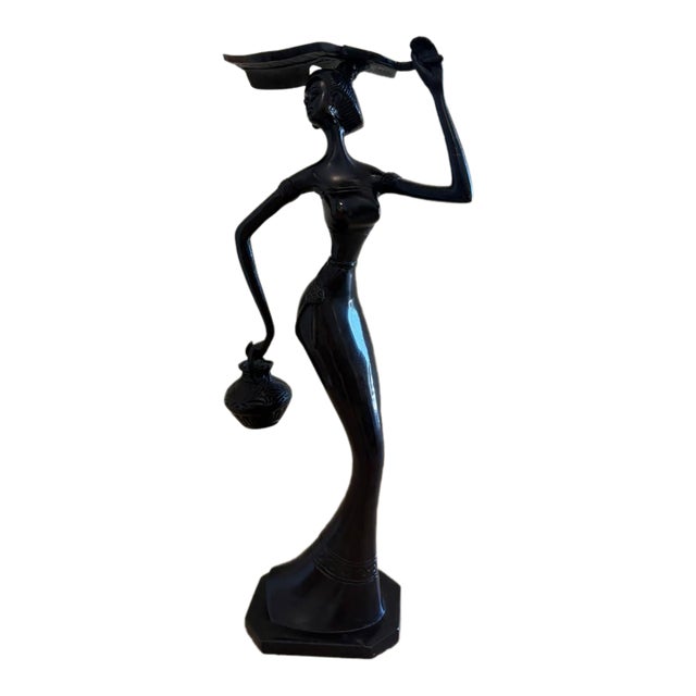 Vintage African Woman Figurine - Art Deco Tribal Sculpture For Sale