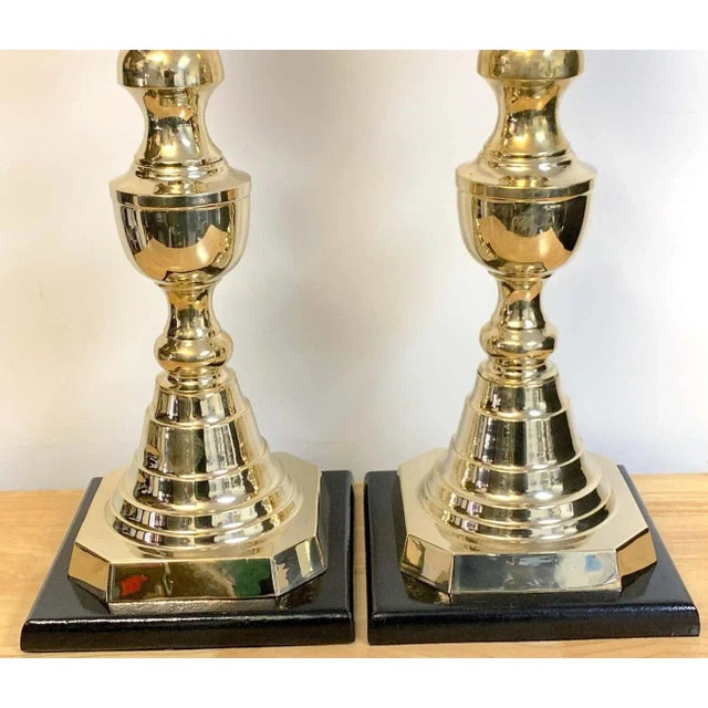 Mid 20th Century Monumental 'Ace of Diamonds' Brass Candlestick Lamps - a Pair For Sale - Image 4 of 10