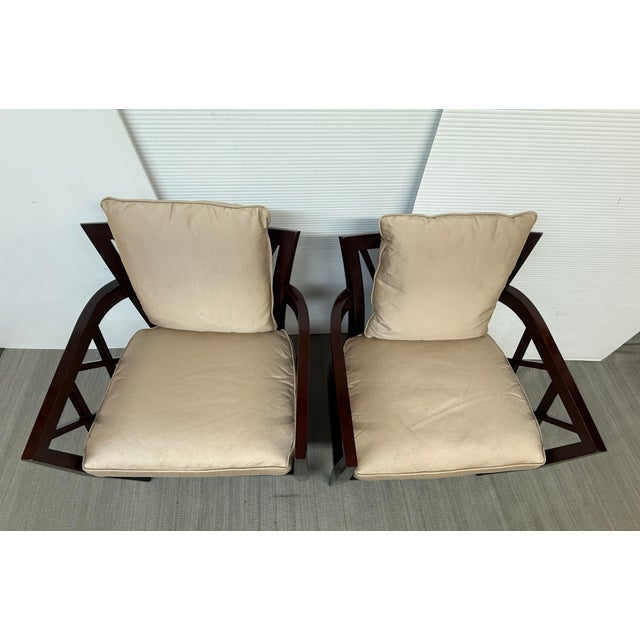 Wood Barbara Barry for Baker Furniture Double X Armchairs, Pair For Sale - Image 7 of 12