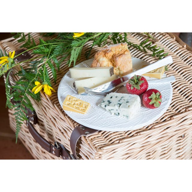 Classic Bordallo Pinheiro Cheese Tray, white basket weave design with cheese handles. Hand painted, made in Portugal. Care...