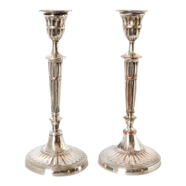 Georgian Silver-Plate Candlesticks, Pair For Sale