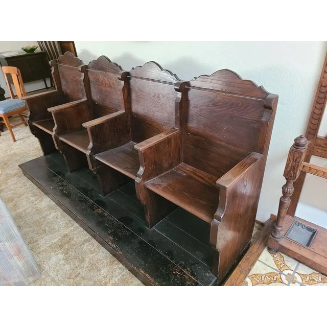 Brown Antique Gothic Church Pew Choir Stalls 4 Seater Bench Theatre Seats For Sale - Image 8 of 10