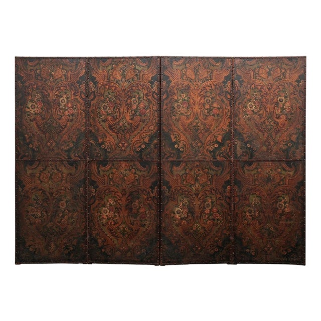 Mid 20th Century Italian Leather Room Divider, 9.5' X 7' Tall For Sale